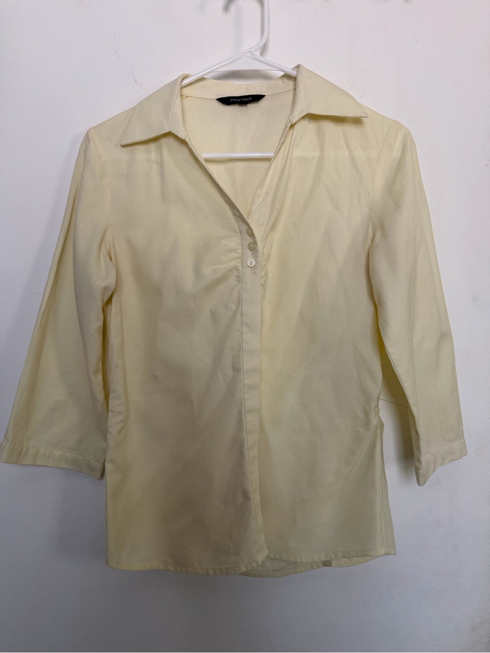 Light Yellow Women's Button-Down Shirt with Three-Quarter Sleeves